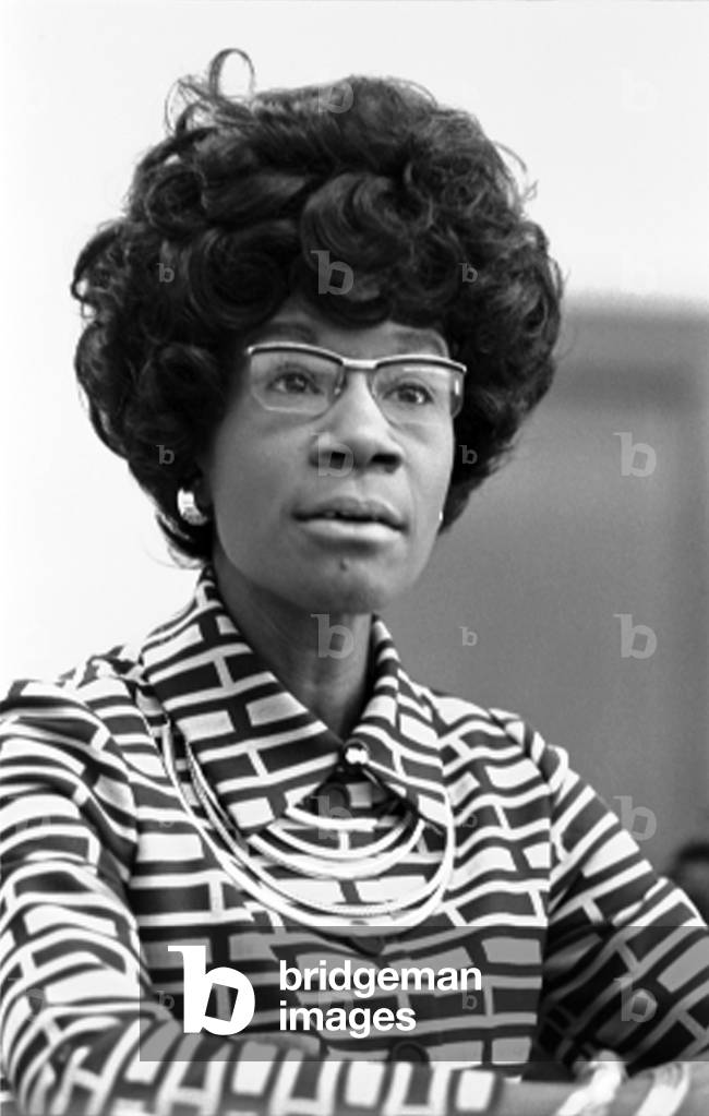 Congresswoman Shirley Chisholm (1924-2005), announcing her candidacy for presidential nomination, by Thomas J. O'halloran, January 25, 1972 (b/w photo)