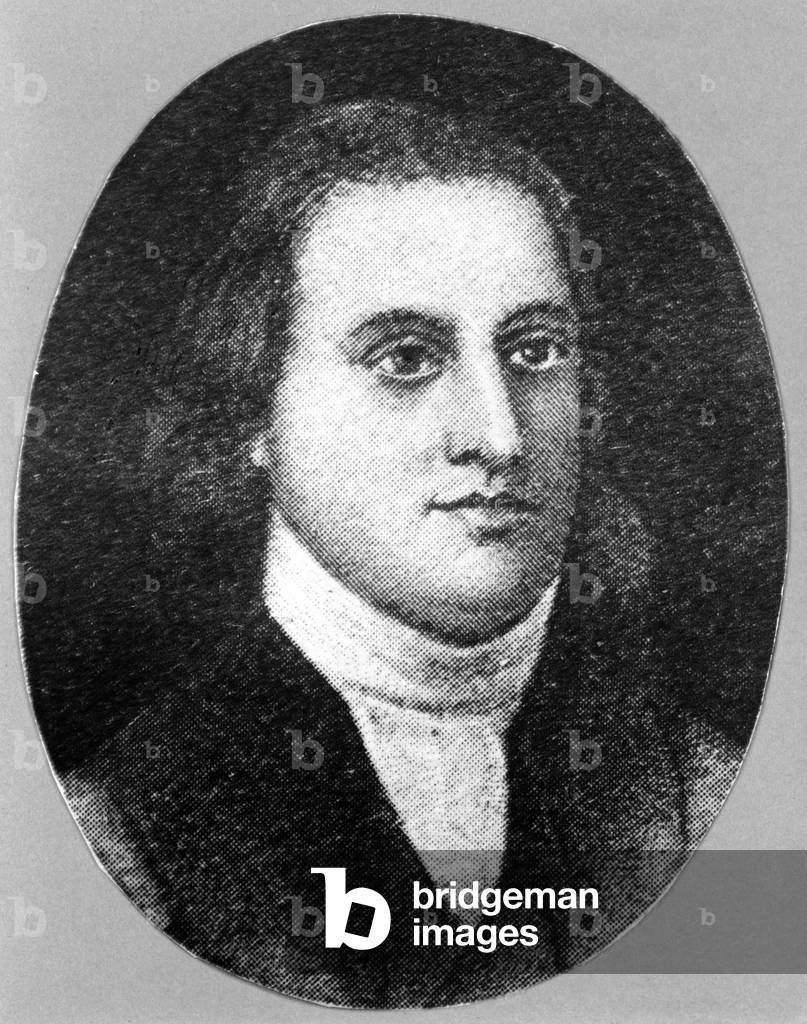 BUTTON GWINNETT,1769. Button Gwinnett, a halftone copy of the 1769 portrait of Georgia's signer of the Declaration of Independence. Courtesy Everett Collection