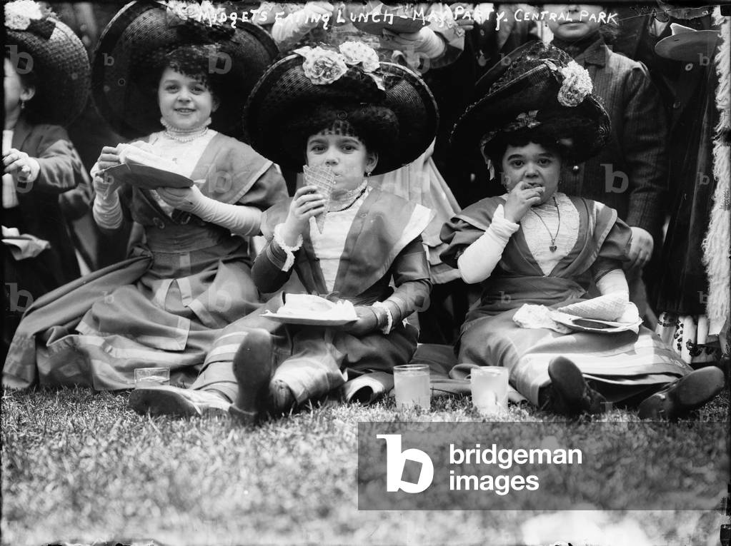 Midgets eating lunch in Central Park, New York City, photograph c.early 1900s