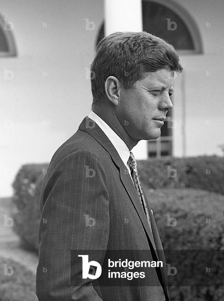 President John Kennedy in the White House Rose Garden. Oct. 24, 1961