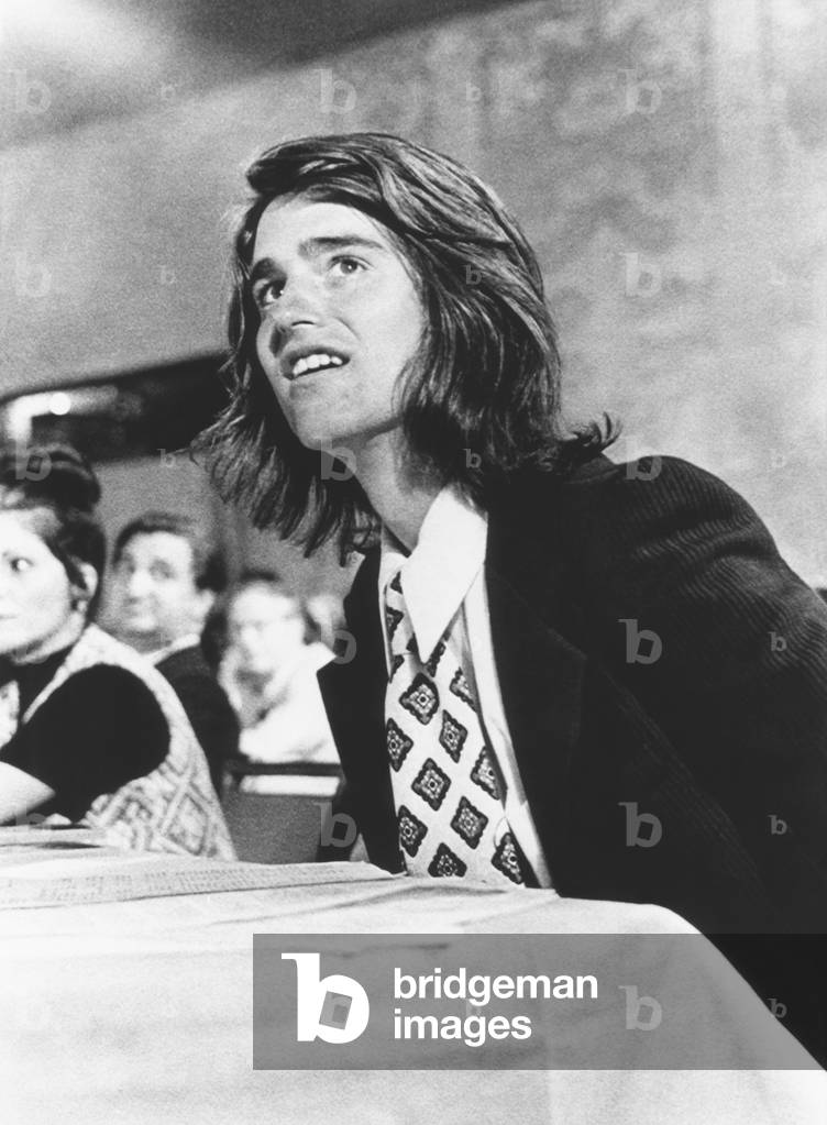 Bobby Shriver watches the Democratic National Committee approve his father' nomination for VP. After Thomas Eagleton was forced from the ticket, Presidential nominee George McGovern was refused by six others to run as his Vice President. These were: Ted Kennedy, Edmund Muskie, Hubert Humphrey, Abraham Ribicoff, Larry O'Brien and Reubin Askew
