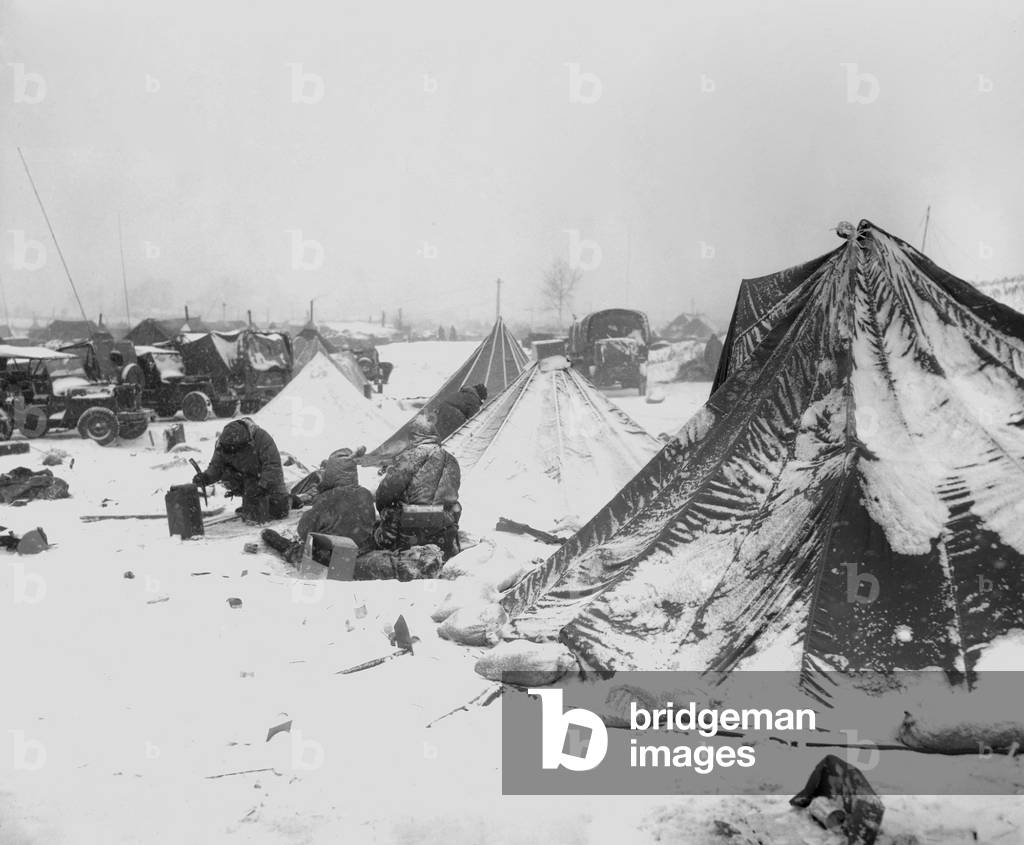 Snow-covered U.S. Marine tents at the base at Kotori, south of the Chosin Reservoir. c. Dec 6-15, 1950 Korean War, 1950-53