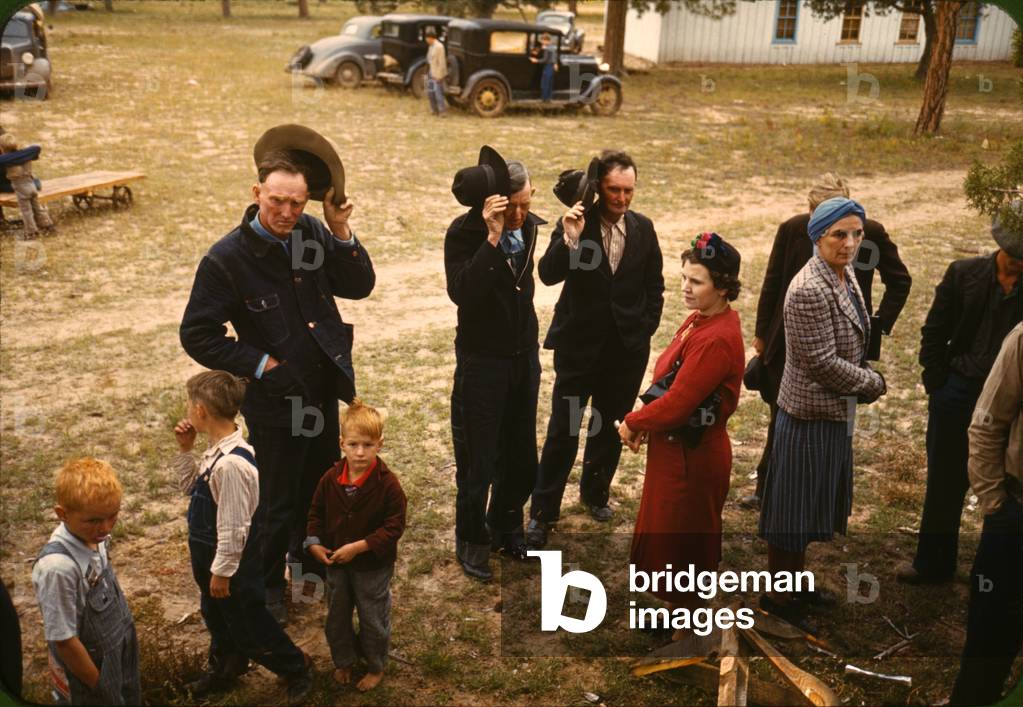 Religion, saying grace before the barbecue dinner at the Pie Town, New Mexico fair, photograph by Lee Russell, from U.S. War Office of Information, 1944