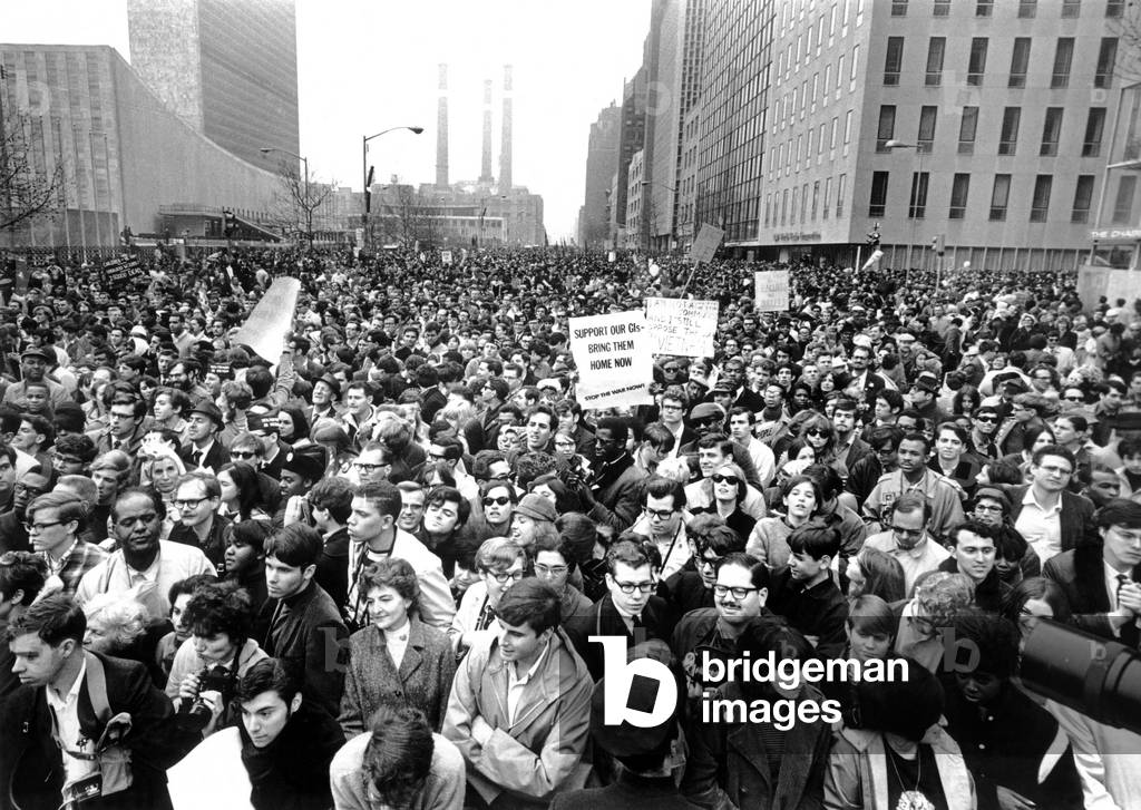 Anti-Vietnam War demonstration outside the United Nations Building, New York City, 04-15-67