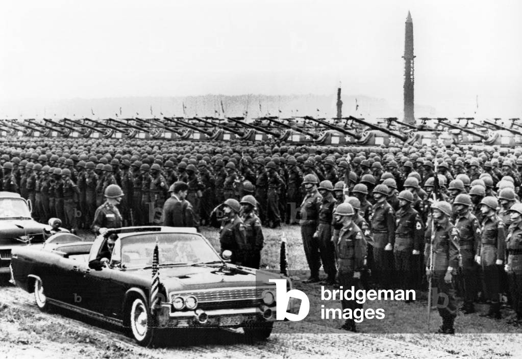 President John Kennedy inspects 15,000 US troops in West Germany. 1963 (photo)