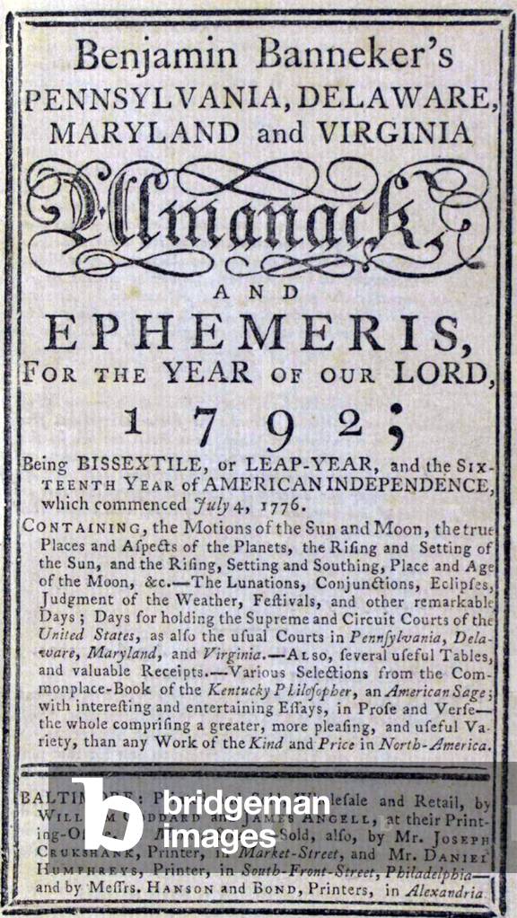 Title page of a 1792 Almanac published by one of the first African American intellectuals, Benjamin Banneker (1731-1806)