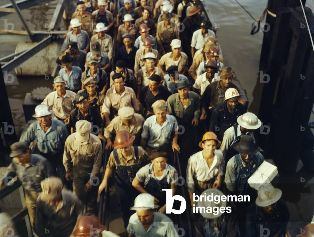 War workers leaving Pennsylvania shipyards Beaumont Texas. June 1943