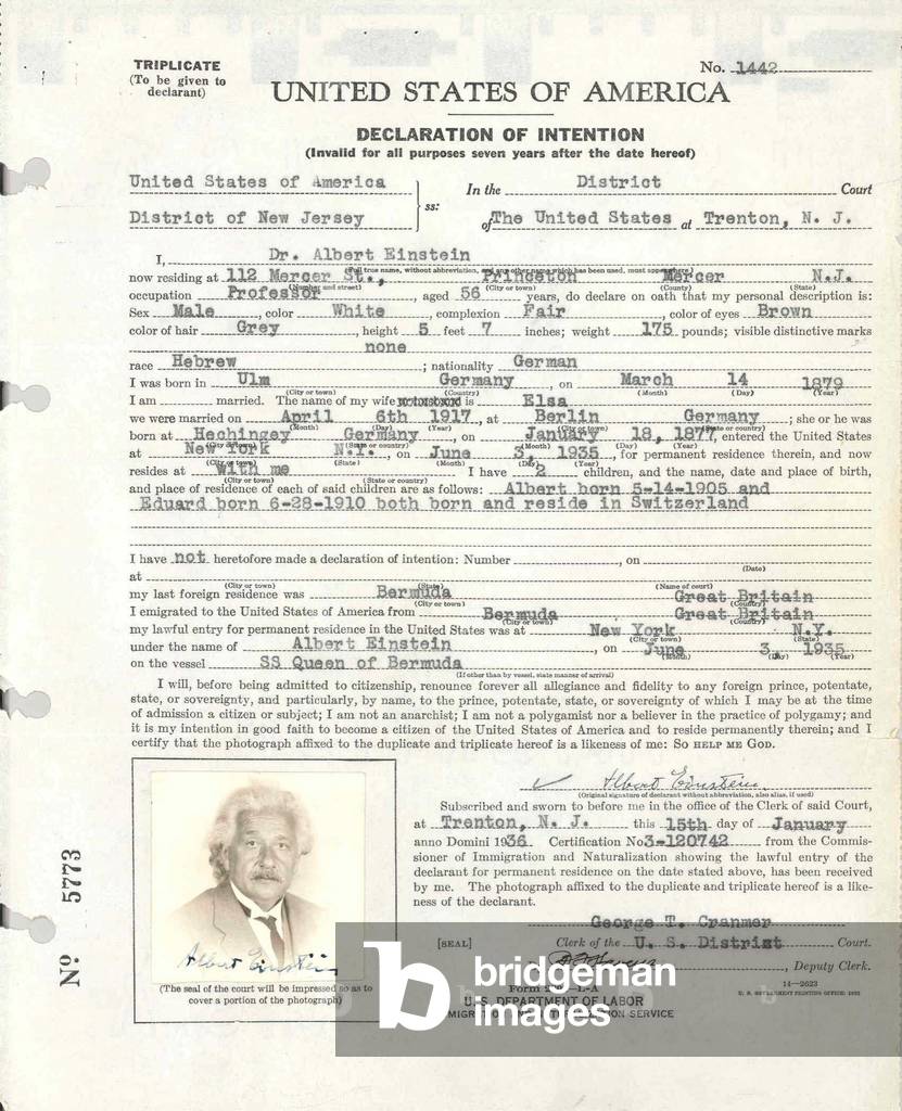 Albert Einstein's petition for naturalization, 1940 (paper)