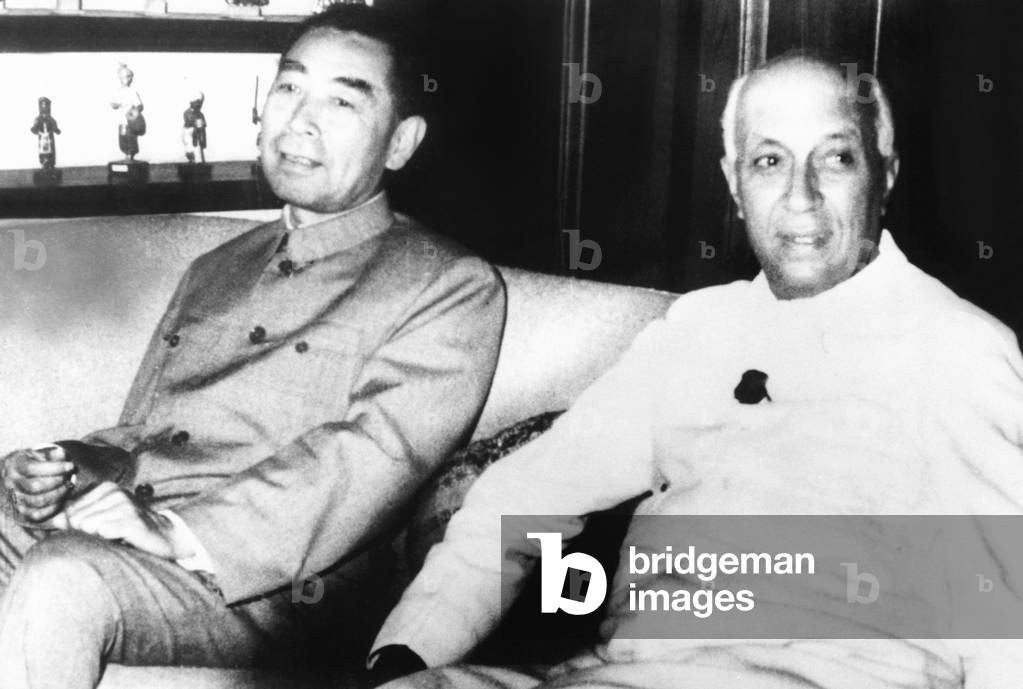 Prime Minister Nehru and Communist Chinese Premier Chou En-lai meeting. April 20, 1960, New Delhi, India