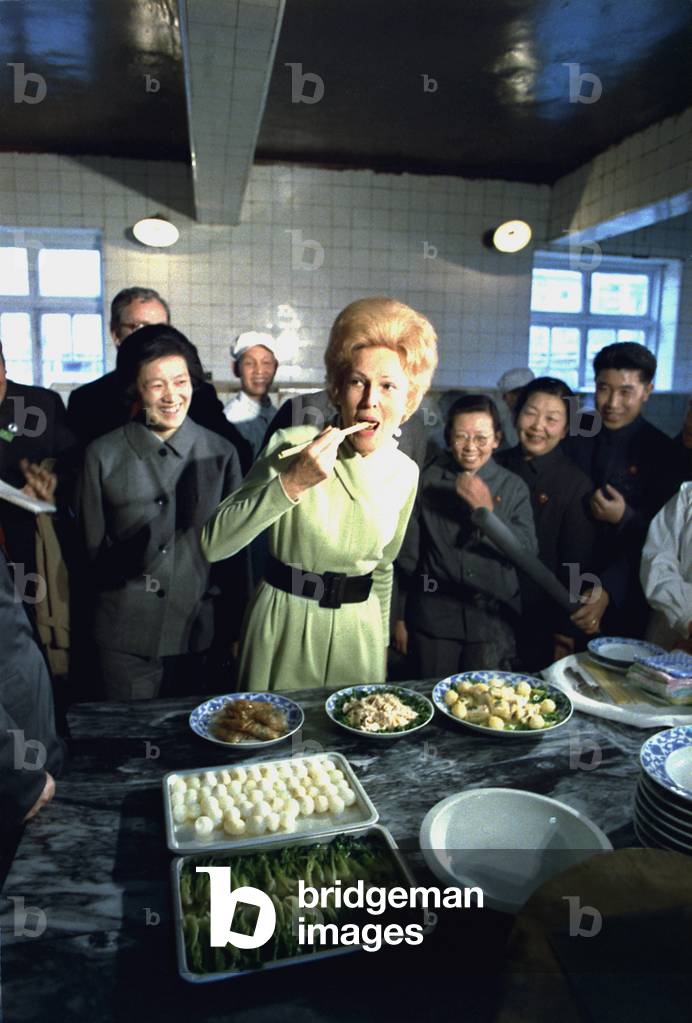 Nixon in China. Pat Nixon samples cuisine on a visit to the Beijing Hotel kitchen. Feb. 22 1972