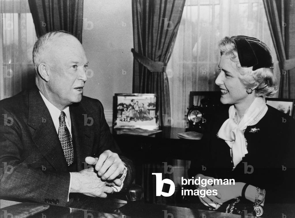 Clare Boothe Luce (1903-1987) talking with President Dwight Eisenhower in 1955. Eisenhower had appointed her US ambassador to Italy