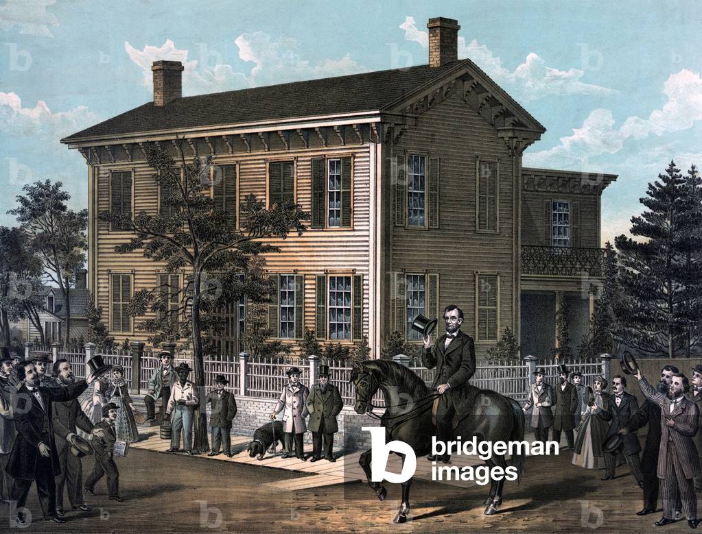 Abraham Lincoln (1809-1865) returning to his Springfield home after his successful campaign for the Presidency of the United States, in October, 1860