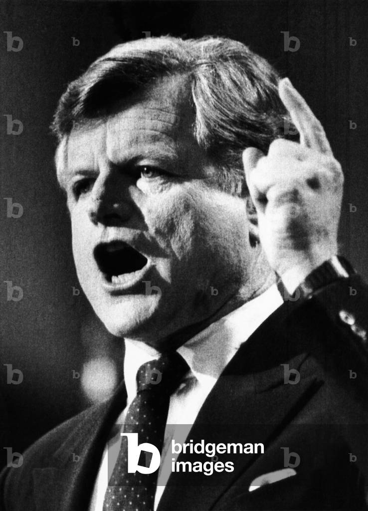 US Elections. US Senator Edward Kennedy introducing presidential candidate Walter Mondale at the Democratic National Convention in San Francisco, California, July, 1984