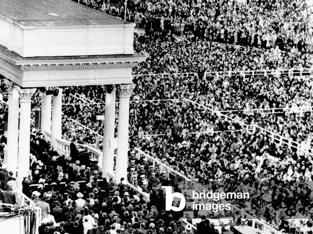 Crowd at the Inauguration of Richard Nixon. President Nixon is at the podium. Jan 20, 1969