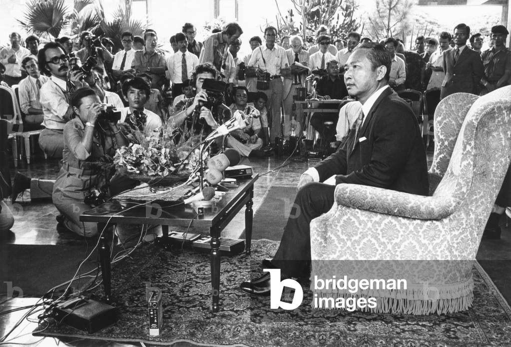 President Lon Nol at a press conference at the Presidential Palace on Aug. 29, 1973. After he was deposed by Lon Nol, Prince Sihanouk allied himself with the Khmer Rouge, who controlled the majority of Cambodian territory in 1973