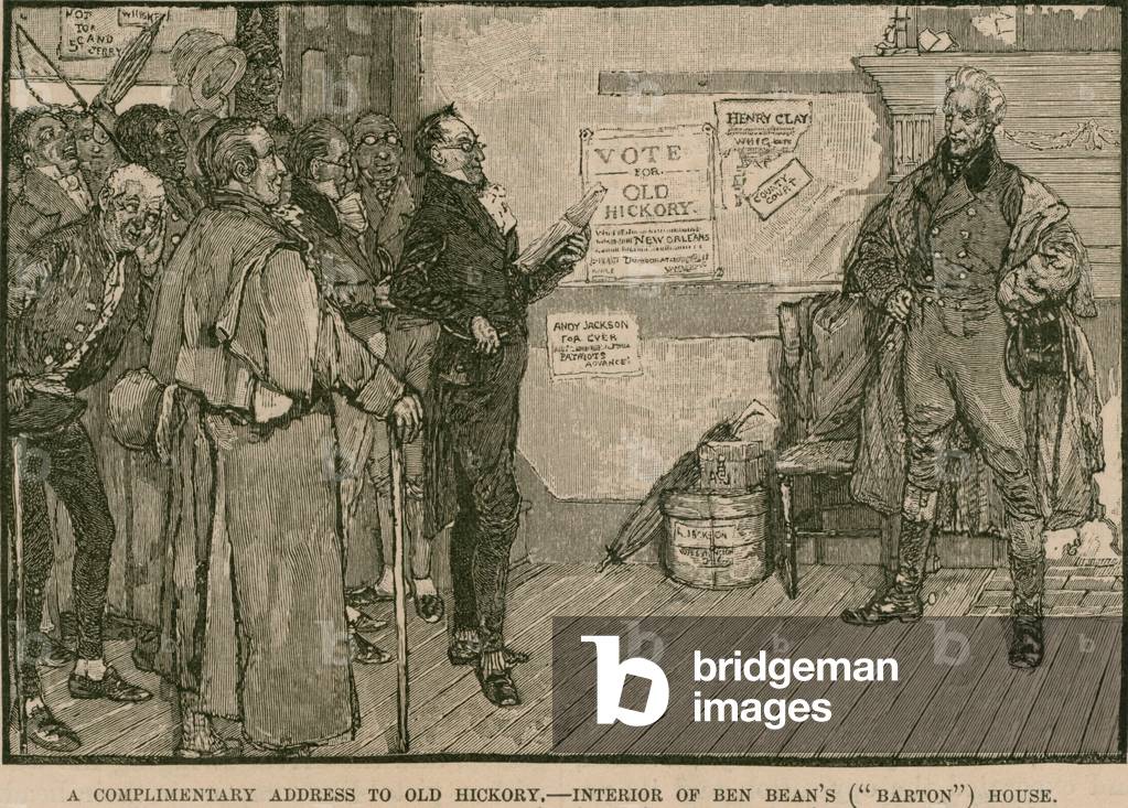 A Complimentary Address  to Old Hickory. - Interior of Ben Bean's (''Barton'') House. c.1830 (poster)