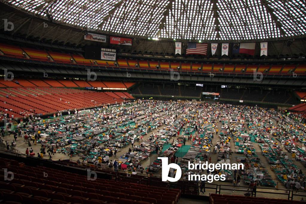 Thousands of Louisiana evacuees from Hurricane Katrina in a Red Cross shelter in the Houston Astrodome. Sept. 2 2005