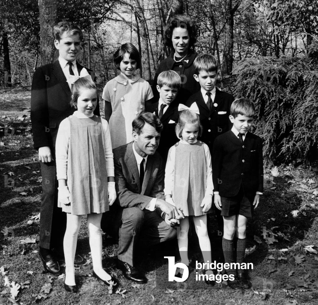 Senator-elect Robert Kennedy and wife Ethel with seven of their eight children