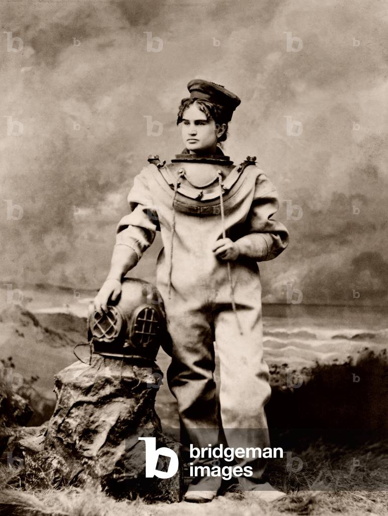 Sarah Bernhardt (1844-1923), in sea-diving costume as The Ocean Empress. Ca, 1880