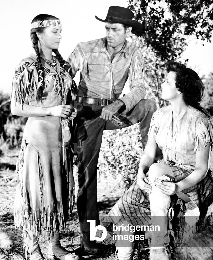 THE CHARGE AT FEATHER RIVER, from left, Vera Miles, Guy Madison, Helen Westcott, 1953