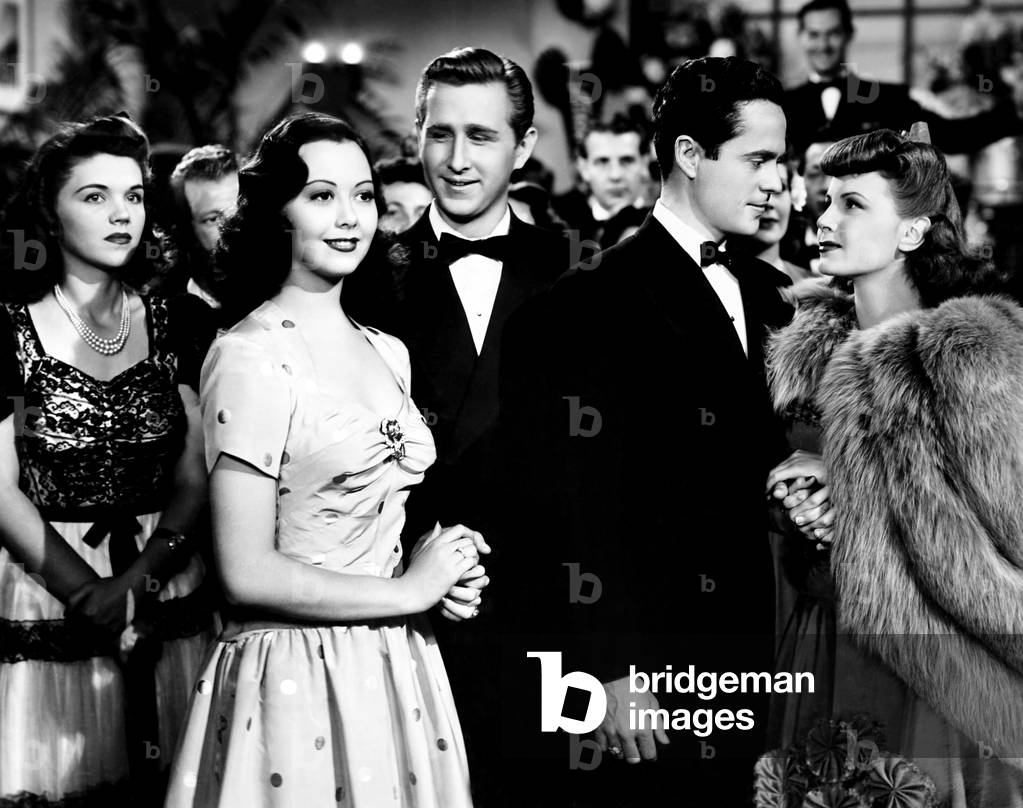 BLONDIE GOES TO COLLEGE, from left, front, Adele Mara, Lloyd Bridges, Larry Parks, Janet Blair, 1942