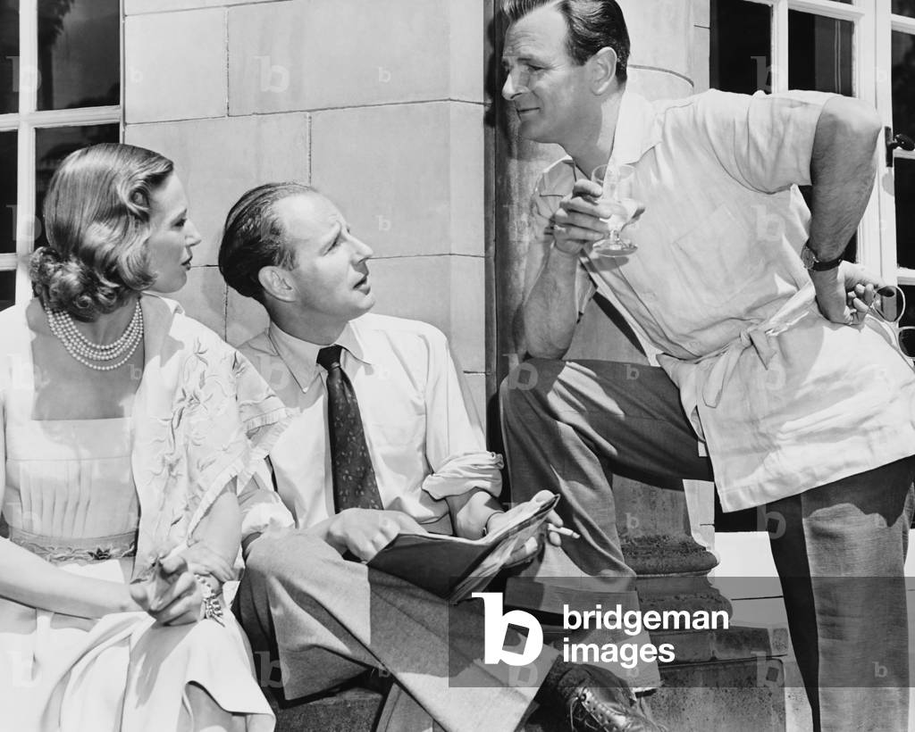 ENCORE, from left: Margaret Vyner, director Pat Jackson, Nigel Patrick on set, 1951