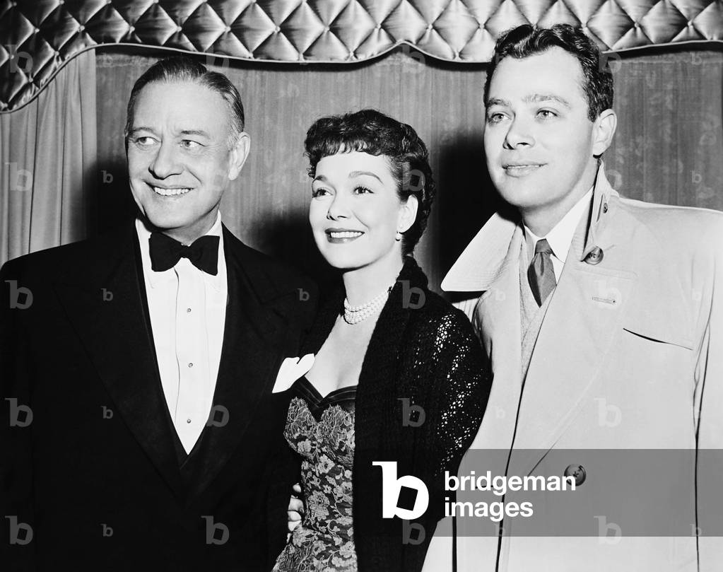 ALL THAT HEAVEN ALLOWS, from left: Conrad Nagel, Jane Wyman, producer Ross Hunter, 1955