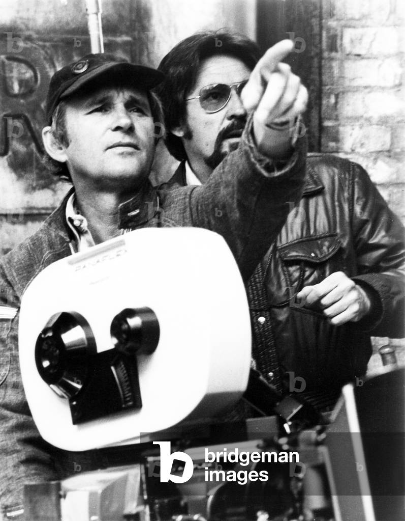 F.I.S.T., from left, director Norman Jewison, cinematographer Laszlo Kovacs, on-set, 1978