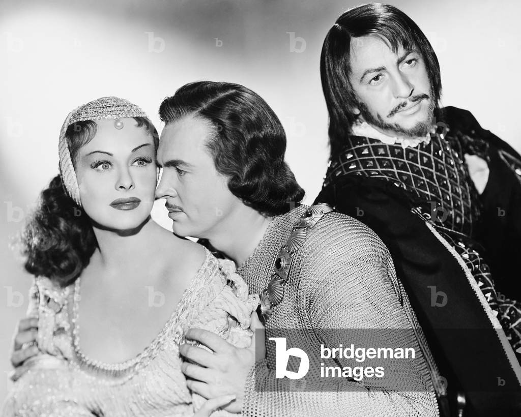 BRIDE OF VENGEANCE, from left: Paulette Goddard, John Lund, Macdonald Carey, 1949