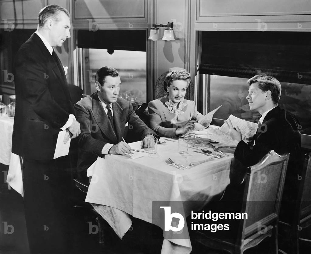 ANDY HARDY'S BLONDE TROUBLE, from second left: Herbert Marshall, Bonita Granville, Mickey Rooney, 1944