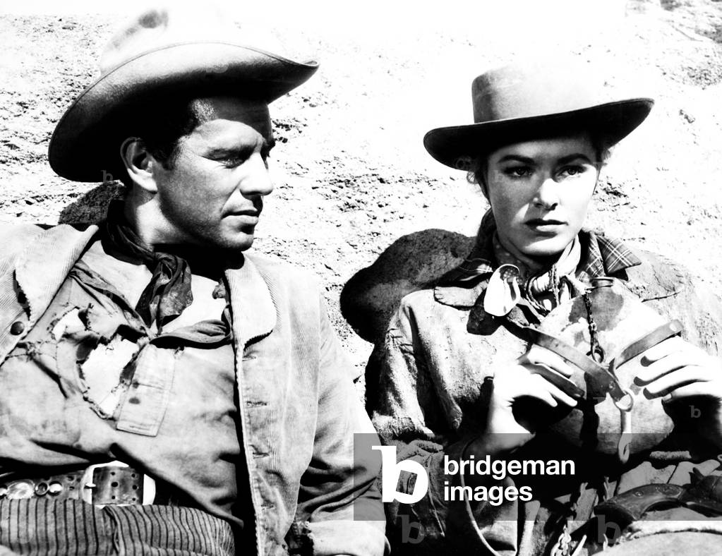 ESCAPE FROM FORT BRAVO, from left, John Forsythe, Eleanor Parker, 1953