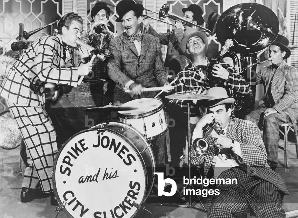 BREAKFAST IN HOLLYWOOD, Spike Jones and his City Slickers, Spike Jones (standing left), George Rock (seated front), Freddy Morgan (behind Rock), 1946