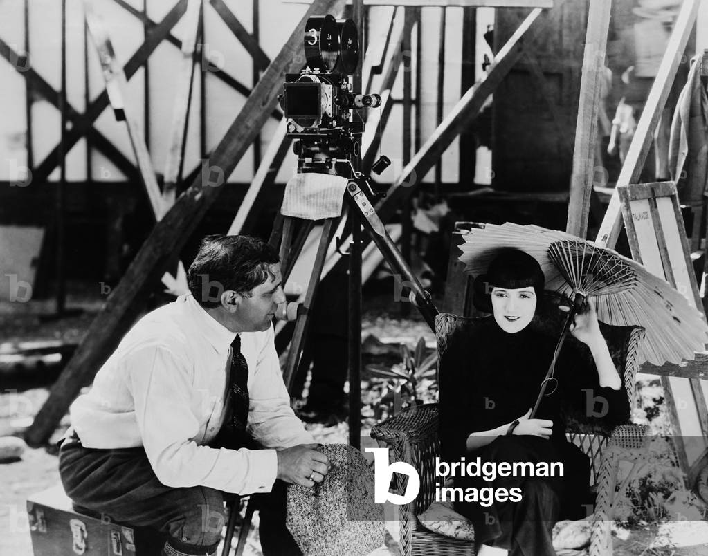 EAST IS WEST, from left: cinematographer Tony Gaudio, Constance Talmadge on set, 1922