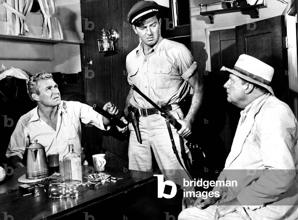 CROSSWINDS, from left, Forrest Tucker, John Payne, Alan Mowbray, 1951