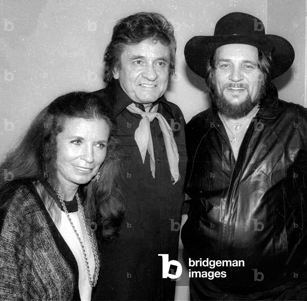June Carter Cash Johnny Cash Waylon Jennings, 1986 (photo)