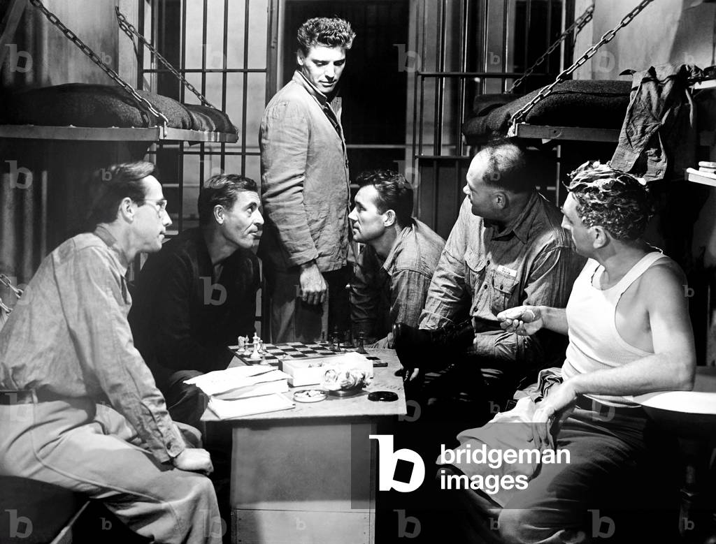 BRUTE FORCE, from left, Whit Bissell, Jeff Corey, Burt Lancaster, Howard Duff, Jack Overman, John Hoyt, 1947