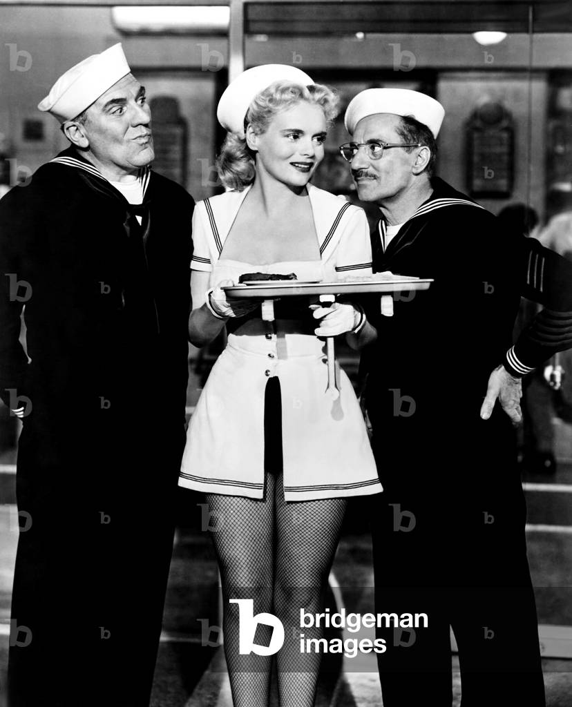 A GIRL IN EVERY PORT, from left, William Bendix, Marie Wilson, Groucho Marx, 1952