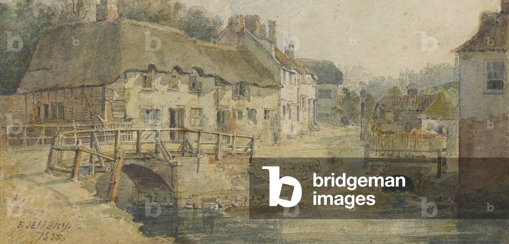 The Old Engine Bridge with Exe Lane, Exeter, 1825 (w/c on paper)