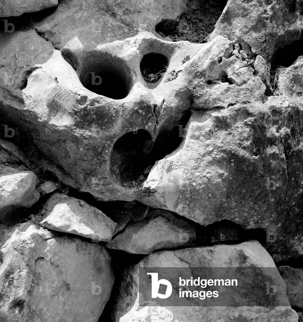 Wall of Tiryns or the 'Screaming Rock', Greece (b/w photo)