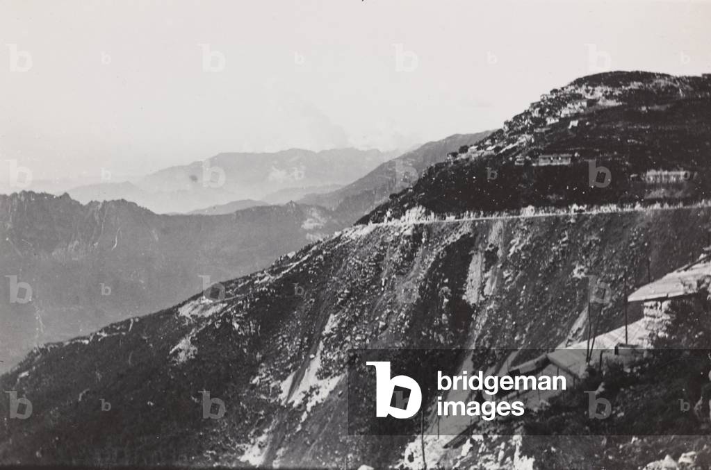 World War I: trail from Mount Novegno to Mount Summano (b/w photo)