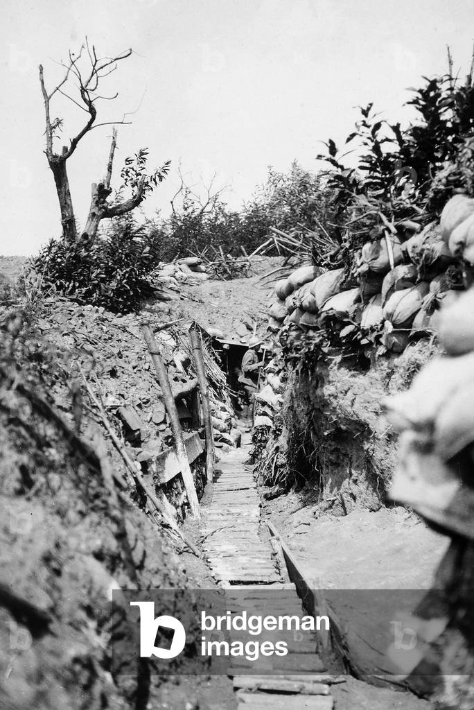 Italian trenches on the Italian-Austrian front in World War I (b/w photo)
