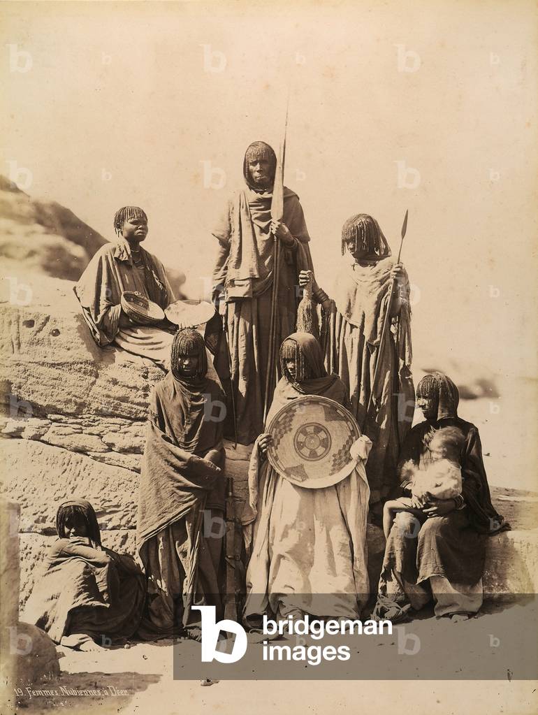Women of Nubia in traditional costume, photographed on Lake Nubia between Egypt and Sudan, c.1890 (b/w photo)