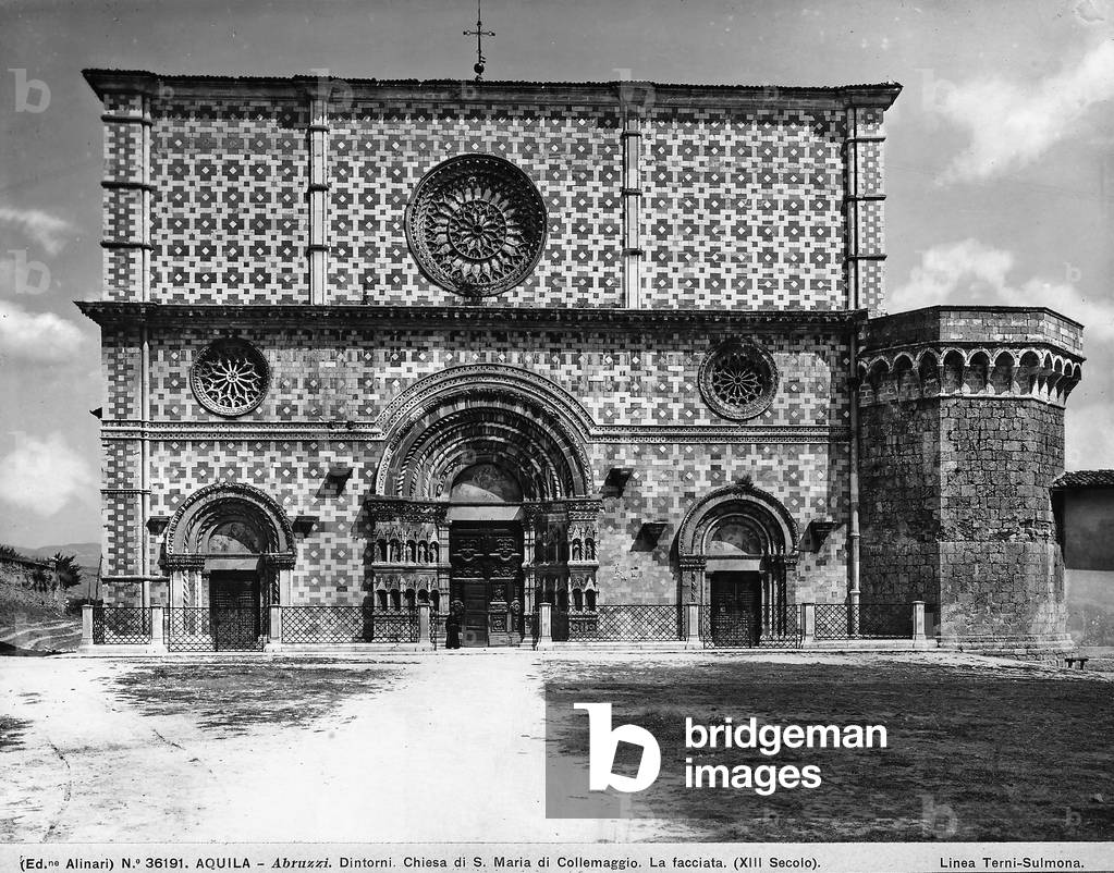 View of the façade of the Church of Santa Maria di Collemaggio, near L'Aquila