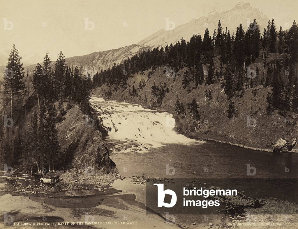 A waterfall on the Bow river near Banff, a city in the Canadian Rocky Mountains.