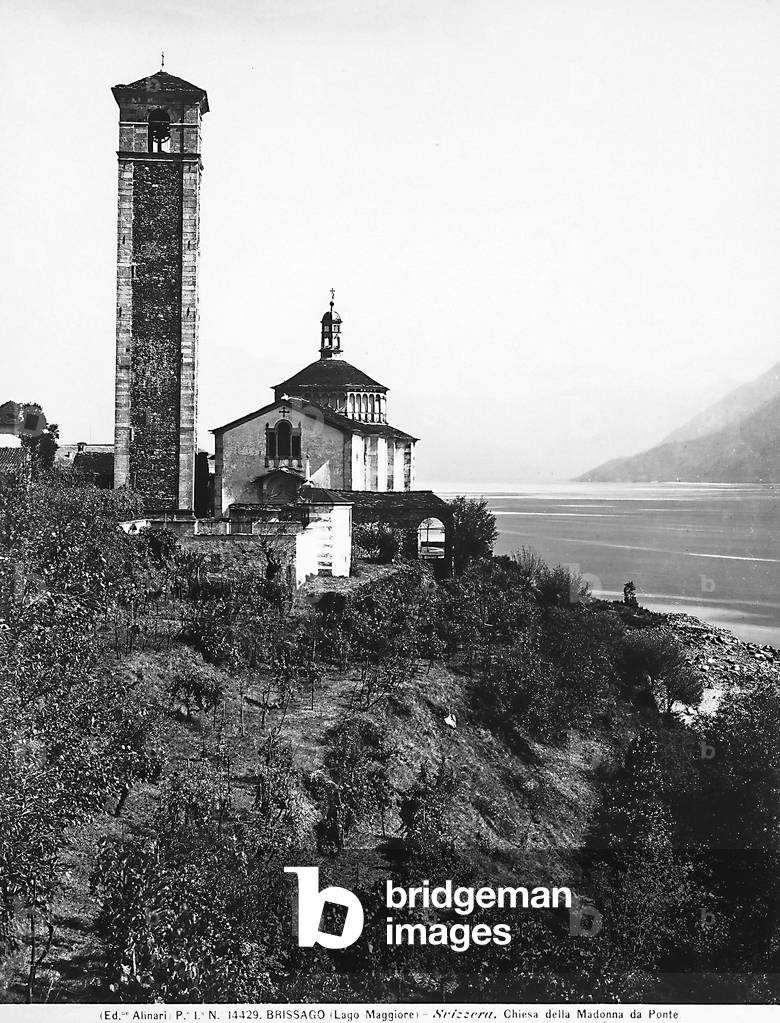 View of the Church of the Madonna di Ponte a Brisago and part of the Lago Maggiore.