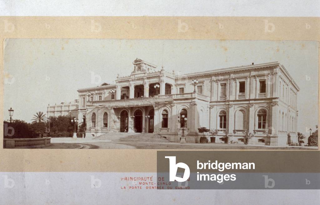 The main facade of the Casino of Montecarlo halfway through construction, 1879, MonteCarlo (b/w photo)