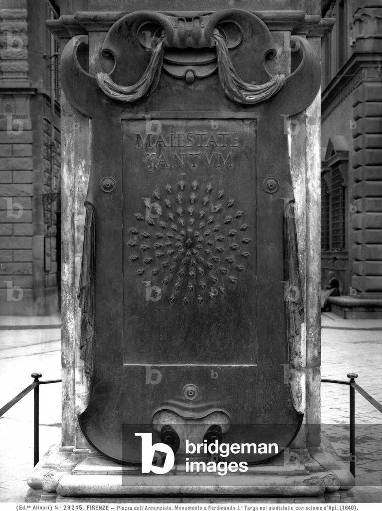 Monument to Ferdinando I de' Medici: detail of the pedestal with plaque depicting a swarm of bees; work by Giambologna and Pietro Tacca, Piazza SS. Annunziata, Florence