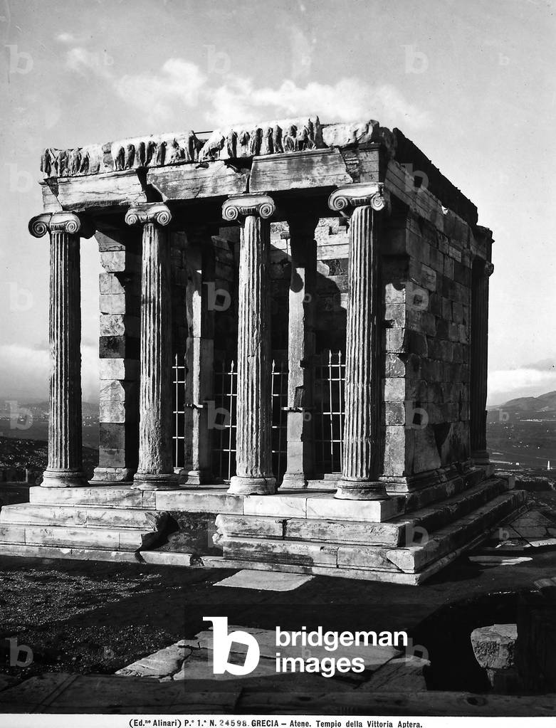 The image shows the temple dedicated to Victory Aptera located in the Acropolis of Athens
