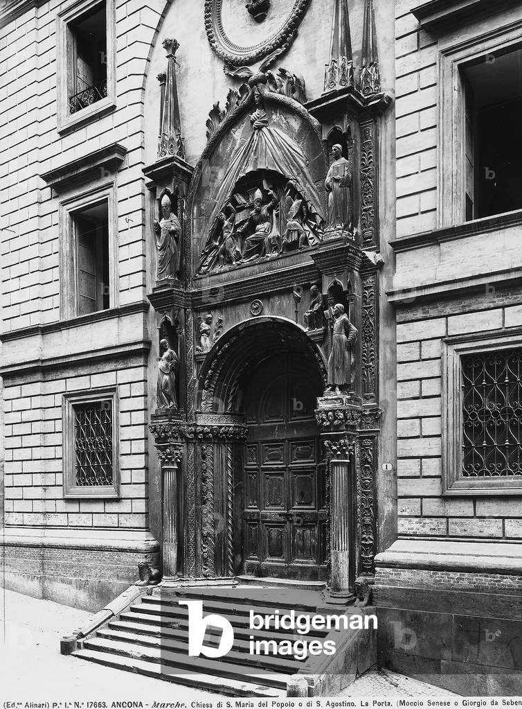The facade with the doorway gothic-venetian of the ex-church of S.Agostino, Ancona. By Giorgio Orsini 1460, finished in 1475 by Michele di Giovanni da Milano and by Giovanni Veneziano