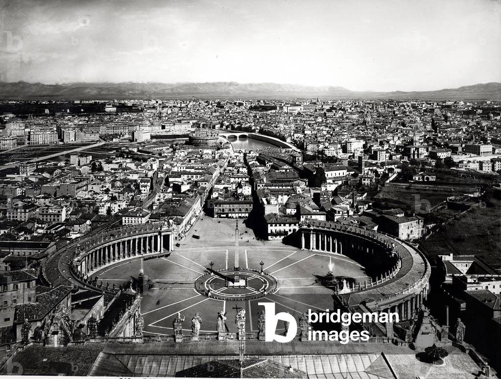 Aerial view of the piazza from the dome of St. Peter's (b/w photo)